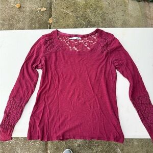Women's Lace Detail Long Sleeve Top - maroon